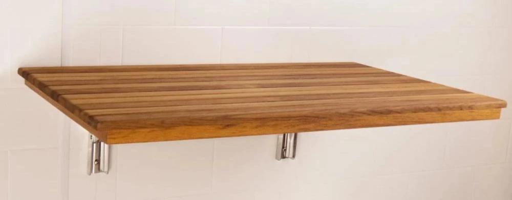 Wall Mounted Teak Folding Shower Bench with Stainless Steel Brackets