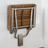 Teak ADA Shower Bench Seat Folds Up When Not Needed. Easy to fold down.