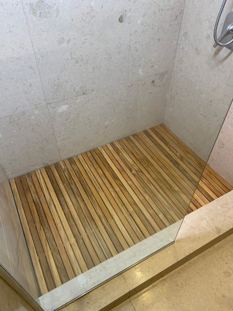 Oiled Brown Teak Indoor and Outdoor Shower/Bath Mat with Wide End