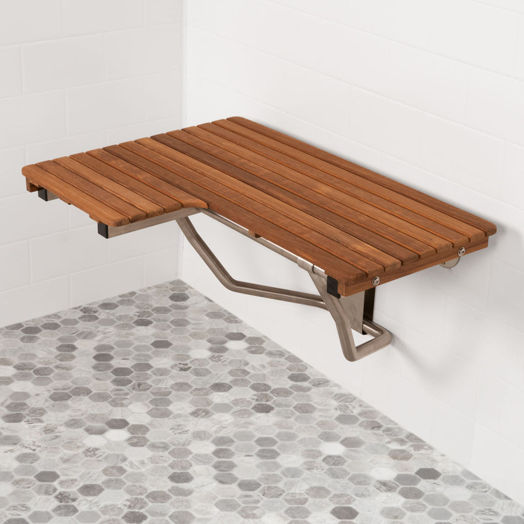 34" Right-Hand ADA Compliant Teak Shower Bench Seat