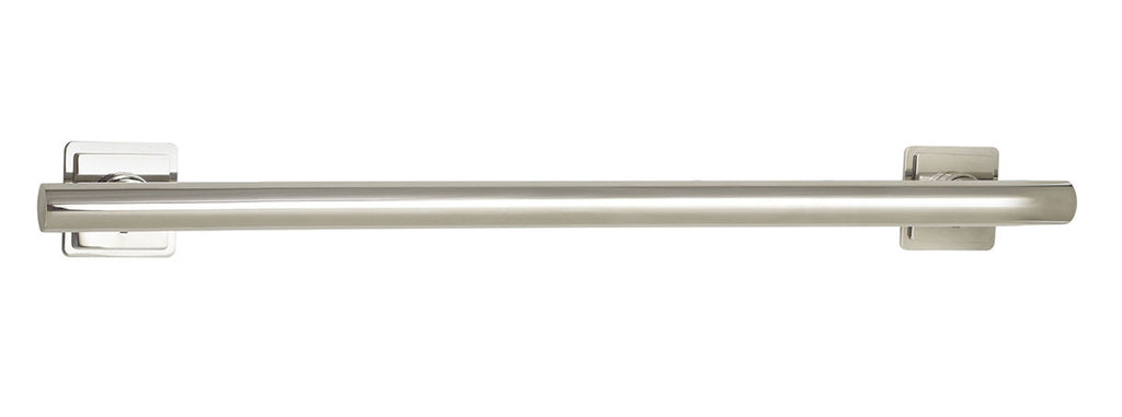A straight grab bar with square wall flanges.