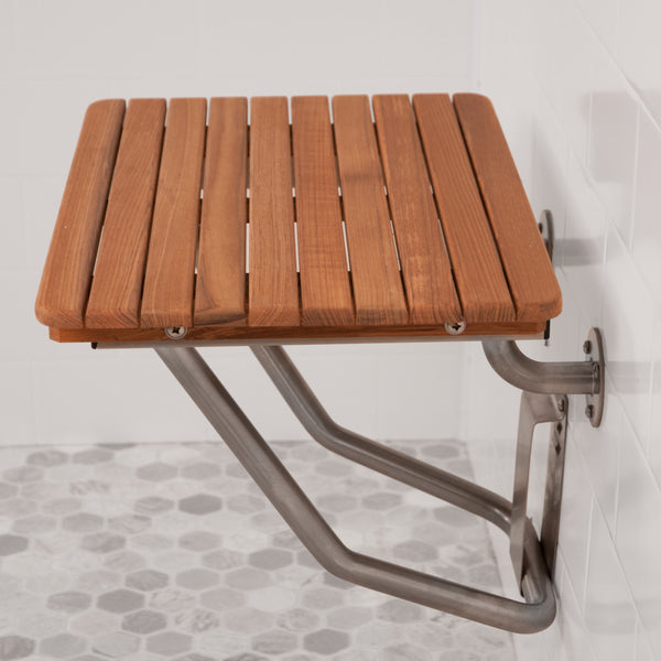 26" Teak ADA Shower Bench Folds Up for Easy Access