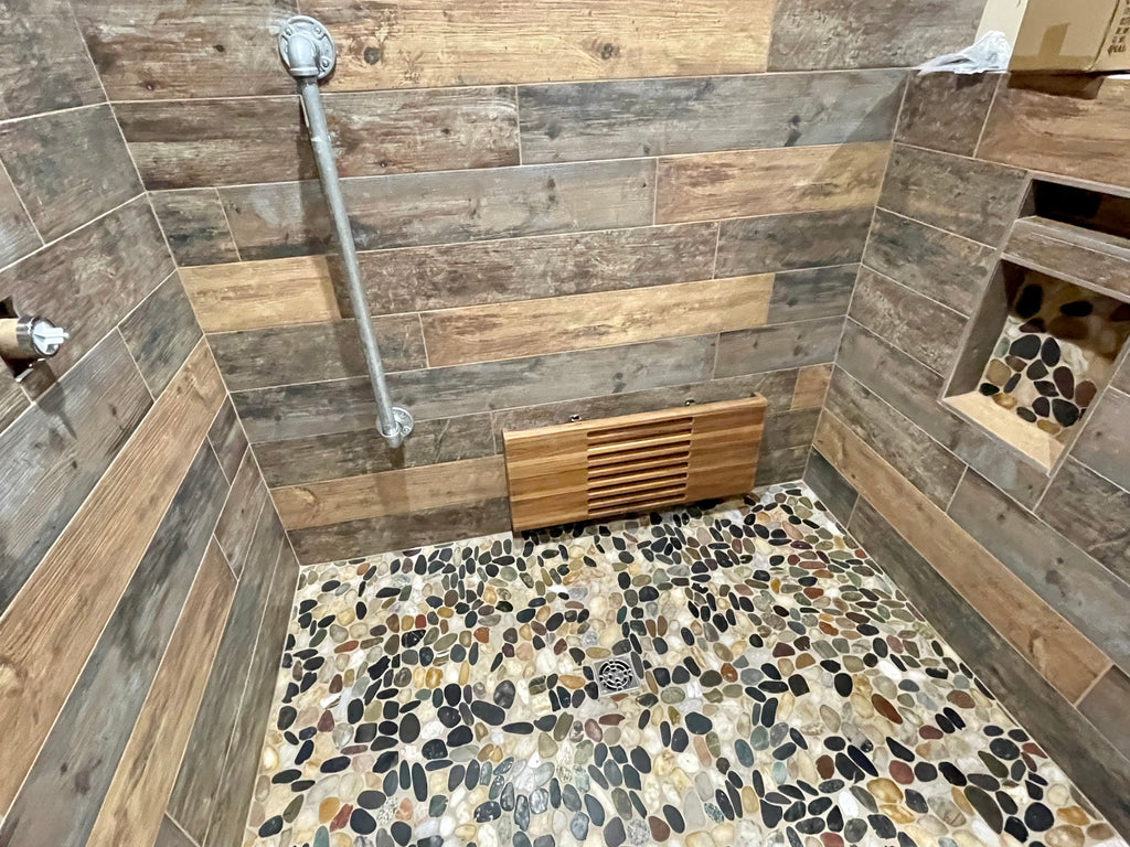 Rustic Wooden Bath Seat Wall Mounted Fold Down Teak Shower Bench